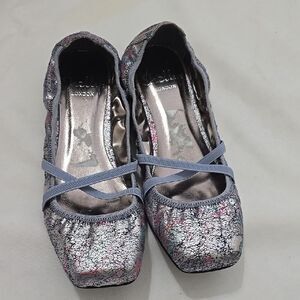SHELLYS LONDON Silver and Pink Flats with Square Toe and Elastic Straps